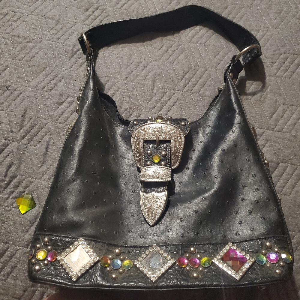 Western faux ostrich bling purse